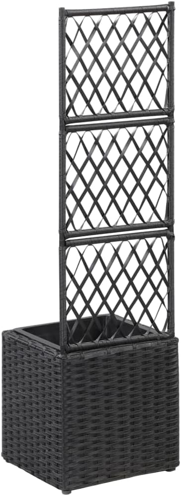 Trellis Raised Bed with 1 Pot 11.8x11.8x42.1 Poly Rattan Black Planter Elevated Garden Bed with Trellis for Outdoor Garden Climbing Plants Removable Pot and Large Flower Box