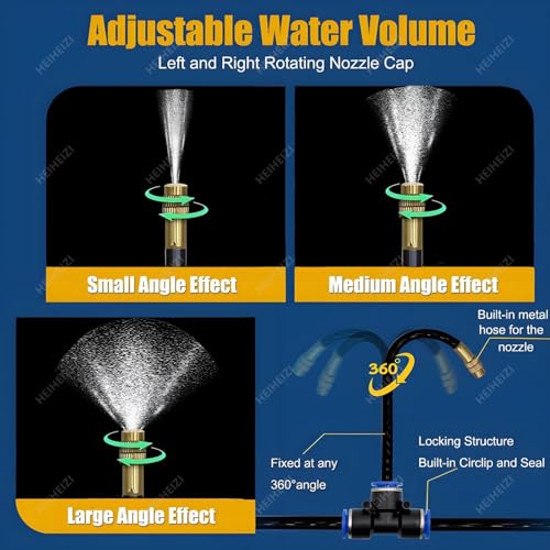 Automatic Drip Irrigation Kit - 20m/66ft Quick Connector System with 360° Adjustable Copper Nozzle for Garden Watering &amp Factory Cooling - Efficient Watering Solution