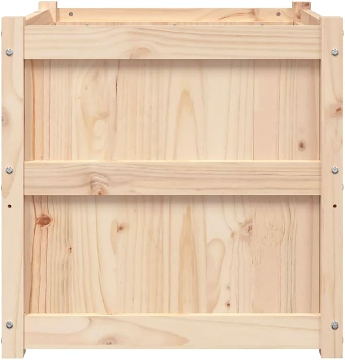 Natural Solid Pine Wood Garden Planter 23.6 Inch Square Outdoor Raised Garden Bed Rustic Finish Plant Container for Patio Balcony Deck Durable Wooden Planter Box