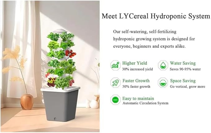 Hydroponics Tower Indoor Growing System Indoor Vertical Farming Garden Planter Plants Germination Kit and 6-Layers 30-Plants for Gardening Lover