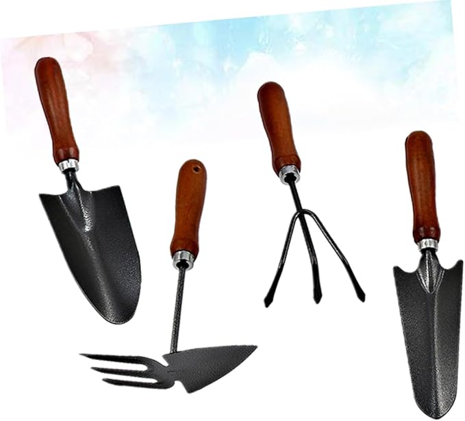 4pcs Mini Garden Tool Set Thickened Stoving Varnish Iron Shovels and Wooden Handles for Planting and Weeding in Home Garden and Potted Plants