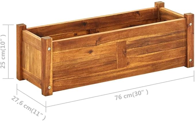 29.9 in Rustic Acacia Wood Raised Planter Box for Outdoor Garden Oiled Brown Rectangular Tomato &amp Herb Bed Durable Patio Flower Container for Balcony Terrace &amp Indoor Use