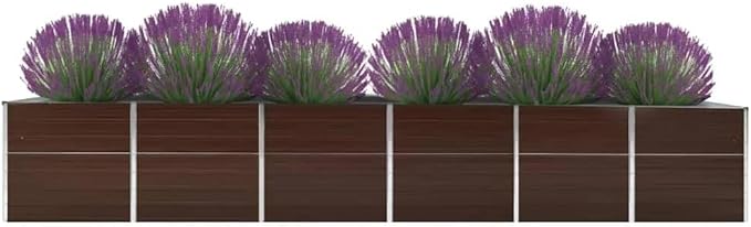 Brown Galvanized Steel Raised Garden Bed 189x31.5x30.3 Inch Large Rectangular Planter Box for Outdoor Plants Durable Metal Raised Beds for Gardening
