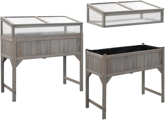 YAFF Raised Bed with Greenhouse 43.3x21.3x47.2 Solid Fir Wood(Gray)