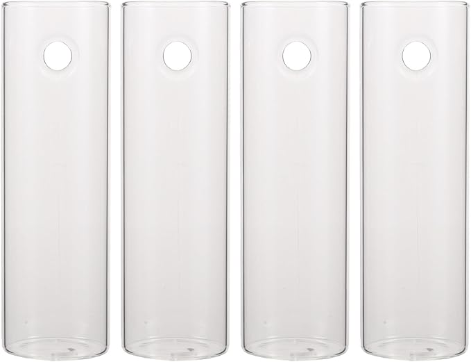 4 Sets Wall Mounted Glass Cylinder Vase Clear Tube Hydroponic Planter Hanging Flower Holders Propagation Container with Hooks for Living Room Office