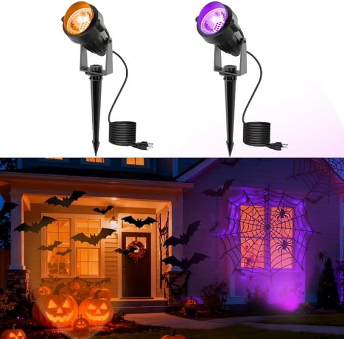 Halloween Orange and Purple Spotlights Outdoor+3000K Landscape Spotlight Outdoor 2Pack