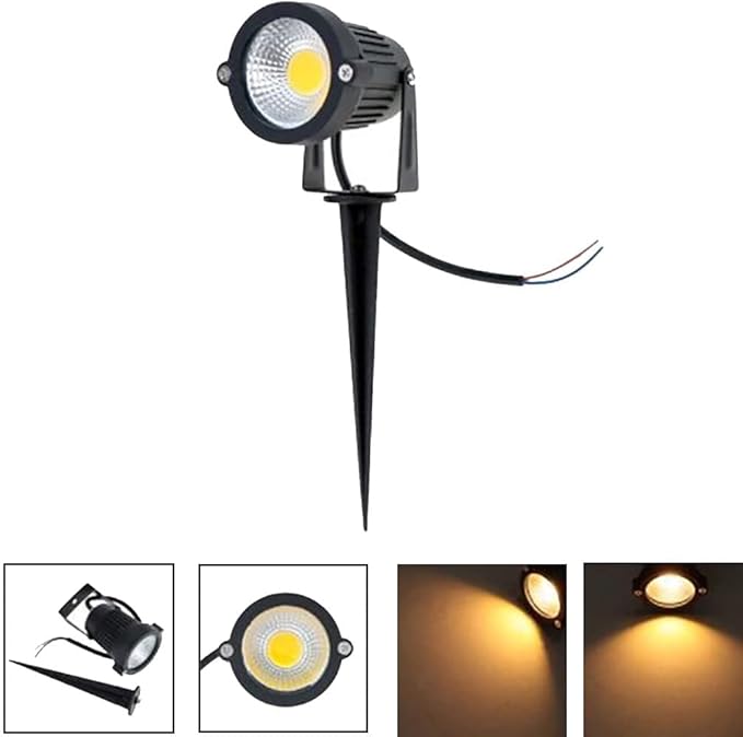 Youngine 12V Outdoor LED Lawn Light Lamps Landscape Spotlight 5W COB Garden Patio Wall Yard Path Decorative Lighting with Spiked Stand Pack of 2 (Warm White) NO Plug