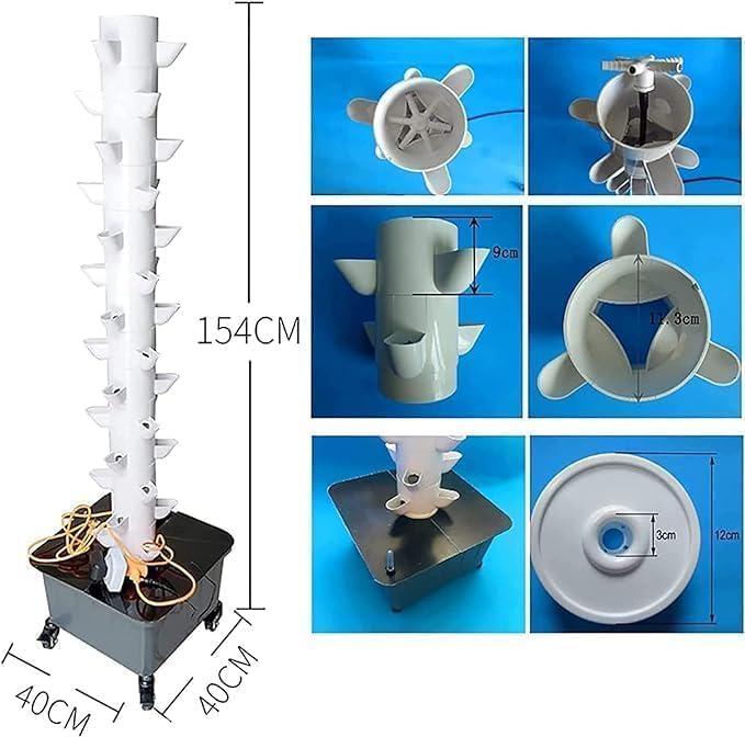 15 Tier 45 Hole Hydroponic Tower Kit Hydroponic Planting Garden Hydroponic Planting Vertical Tower Garden Aeroponic Planting Kit for Fruits a