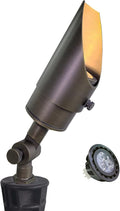 MALORY Brass Landscape Spotlight 1-Pack with MR16 Bulb Kit(S04) Low Voltage 12V AC/DC Shroud Adjustable Outside Yard LightingPVC Ground Stake and Wire Connector Included 5W 2700K Warm White