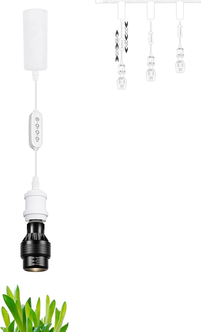 Adjustable Height Juno Track Light Pendants Full Spectrum AUTO 10W Plant Growing Lamp Matte White Industrial Porcelain Lamp Holder Timer for Indoor Basil Kitchen Green House Customizable