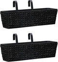 Black Water Hyacinth Rectangular Planter Set 2 Pack Indoor Modern Decorative Plant Pots with Steel Frame 23.6 Inch for Living Room Balcony
