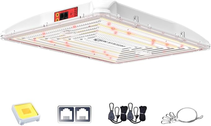 Sun System HelioGrow 400W LED Grow Light for Indoor Plants - 400 Watt High Efficiency Full Spectrum Dimmable Diodes Daisy Chain up to 512 Units 2 Year Warranty Mounting Hardware Included