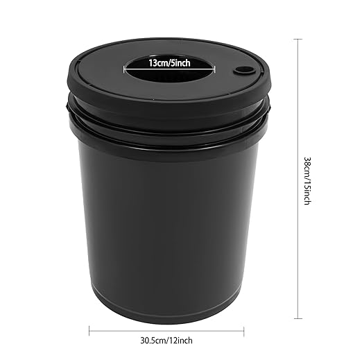 DWC Hydroponic System 5 Gallon 5 Buckets - Recirculating Deep Water Culture Kit w/12W Air Pump 4×4L/min Air Stone 6m Hose &amp Water Level Device for Indoor/Outdoor Leafy Vegetables Black