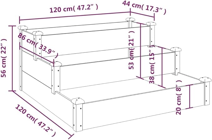 Wooden Garden Raised Bed with Stair-Step Design 3 Tier Wooden Raised Garden Bed Outdoor Elevated Flower Planter Box Outdoor Planting Container Natural 47.2x47.2x22 Solid Wood Fir