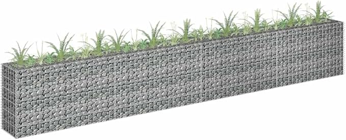 Silver Galvanized Steel Gabion Raised Bed 141.7 x 11.8 x 23.6 Inch Outdoor Planter Box for Garden Patio Balcony with Durable Construction and Easy Assembly