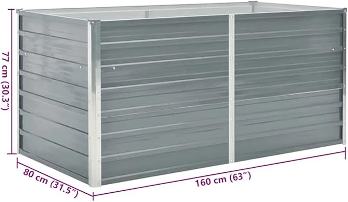SKM Raised Garden Bed Grey Galvanized Steel 63x31.5x30.3 in DurableGrey (Weight 19.84KG)