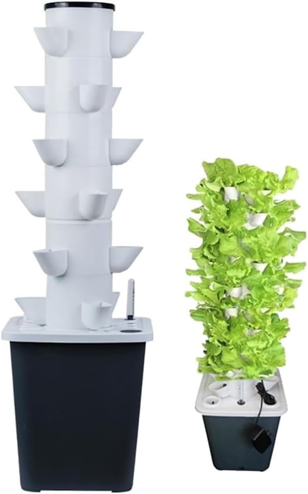 Garden Hydroponic Growing System Hydroponics Tower Aeroponics 15/20/25/30 Pods Grow Kit Aquaponics Planting System with Hydrating Pump Adapter Net Pots Timer for Herbs(30holes)