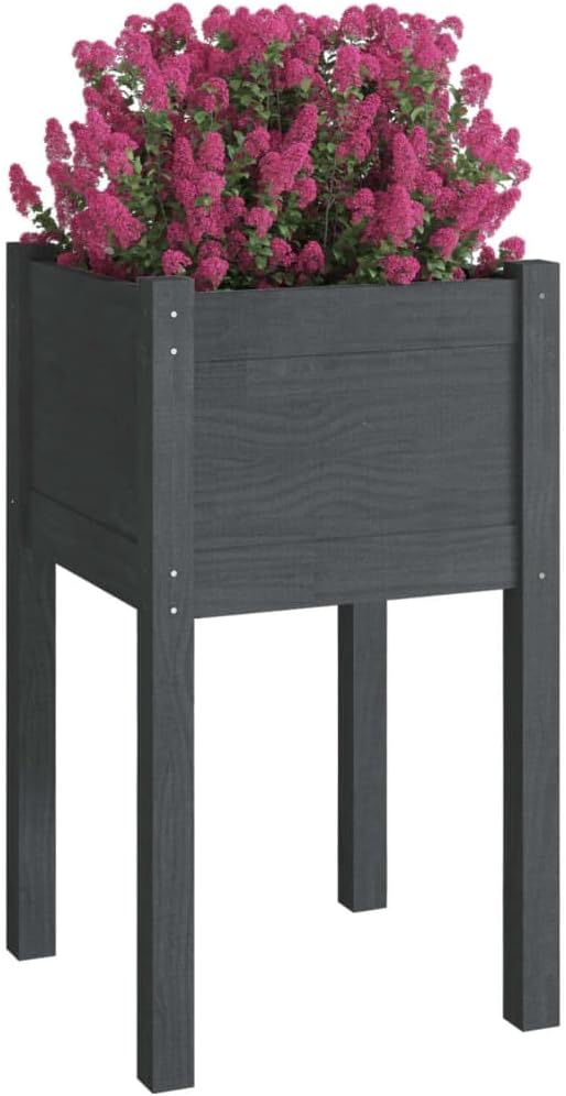Set of 2 Wooden Garden Planter Box Raised Garden Bed with Legs Outdoor Wood Planter Box Stand Outdoor Wood Raised Garden Bed Gray 15.7x15.7x27.6-453