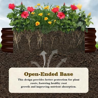 Round Metal Garden Planter Raised Bed Brown 24-Inch Diameter