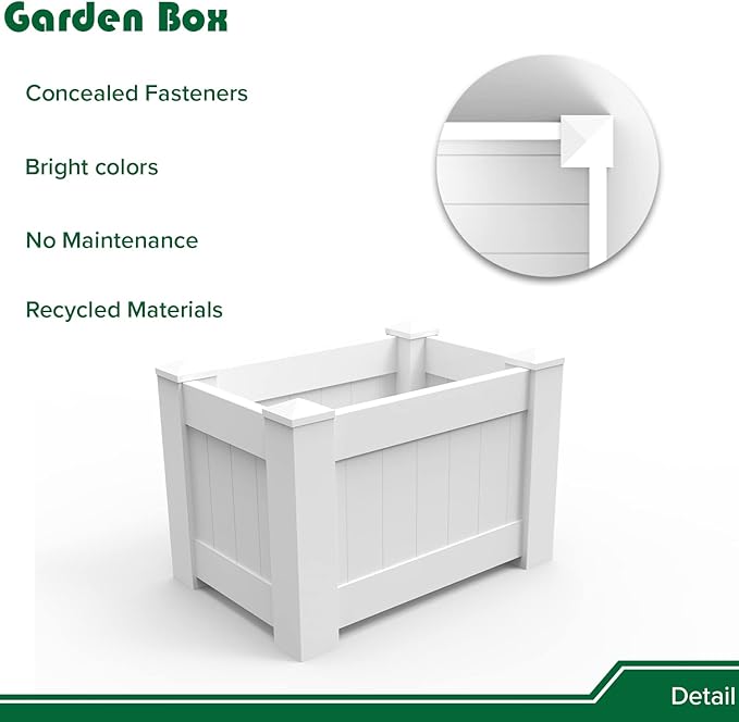 31 X 20 X 20 Raised Garden Box Above Ground Planter for Growing Vegetables Flowers Herbs DIY Gardening White Vinyl Garden Bed 5Packs