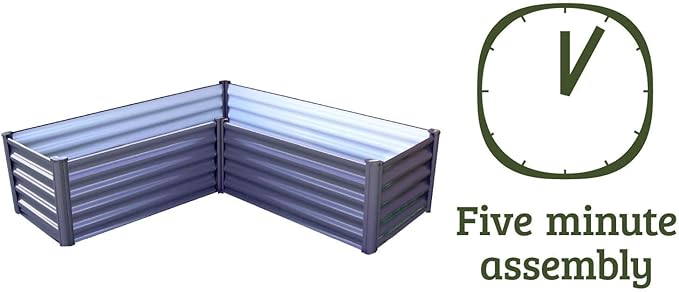 ABSCO Premium Galvanized DIY 4' x 3' L Shaped Garden Bed DIY with Easy Assembly and Superior Drainage Woodland Gray Galvanized Steel Metal Planter Garden Planter Box with 14 Walls for All Plants