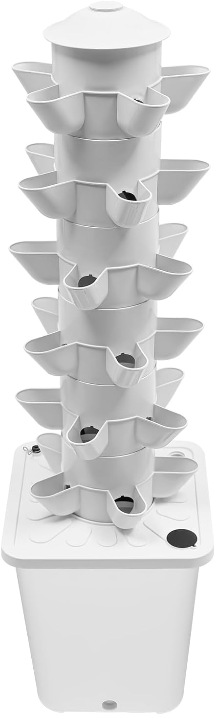 Hydroponics Growing System with LED Grow Lights | 30-Plant Hydroponic Tower | Indoor Vertical Garden Planter | Hydroponic Germination Kit for Fruits Vegetables Herbs - Gray