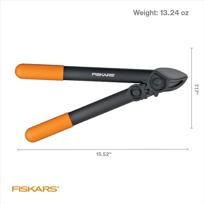 Fiskars 15-Inch PowerGear Loppers Sharp Steel Blade Bush and Tree Trimmer Cuts up to 1.25-Inch Diameter Branches Rust Resistant and Lightweight Pruner Yard Tools for Gardening
