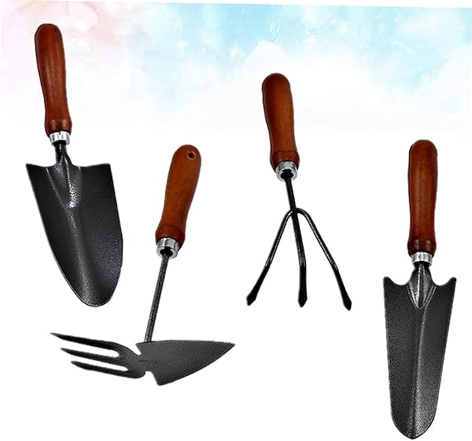 Homoyoyo 4pcs Mini Garden Tool Set Thickened Iron Spade and Wooden Handle Painted Shovel for Planting and Lawn Care Compact Hand Tools for Home Gardening and Potted Plants