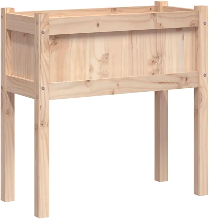 Rectangular Garden Planter Natural Solid Pine Wood 27.6x27.6x27.6 Inch Rustic Finish Outdoor Raised Garden Bed for Patio Balcony
