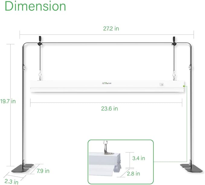 2ft Grow Light for Seed StartingLED Grow Lamp for Indoor PlantsSeedling Grow Light with StandSeed Starter Light Kit with Natural White SpectrumHeight AdjustableIron FrameTimer Outlet