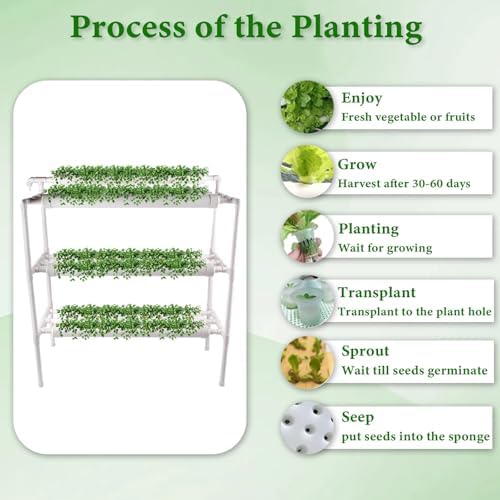 Hydroponic Grow Kit - Wall-Mounted System with 36 Plant Sites Food-Grade PVC-U Pipes Water Pump Timer Nest Basket &amp Sponge for Leafy Vegetables