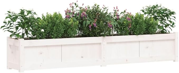 Garden Planter Set of 2 White Solid Pine Wood Large 70.9x70.9x12.2in Rectangular Outdoor Raised Garden Bed for Flowers Herbs Vegetables