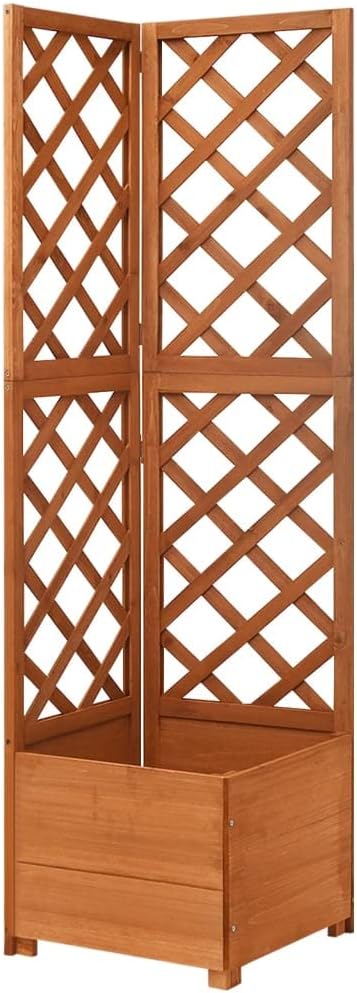Corner Plant Raised Bed with Trellis Wood Planter Box for Flower Climbing Standing Vertical Outdoor Plant Container for Garden Balcony Patio Yard Porch 15.7x15.7x59