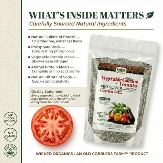Old Cobblers Farm™ Wicked Organics Organic Garden and Tomato–Balanced Formula for Strong Roots Healthy Growth &amp Flavorful Harvests–for Backyard Vegetable Plots (5 lbs|10 lbs|15 lbs|20 lbs) (10 lb