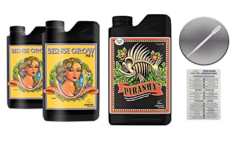 Advanced Nutrients Sensi Grow A &amp B 1 Liter &amp Piranha 1 Liter Bundle with Conversion Chart and 3mL Pipette