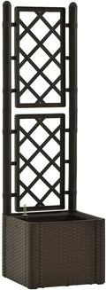 vidaXL Garden Raised Bed with Trellis Raised Bed for Flowers and Plants Self Watering Planter with Water Level Indicator Outdoor and Indoor Use Mocha PP