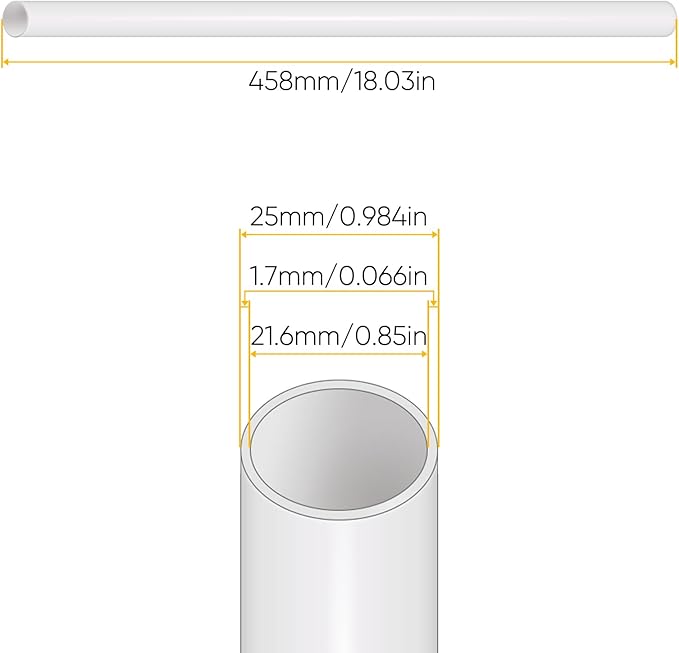 PVC Pipe Ø 25 mm Thickness 1.7 mm Rigid Plastic for AOONEG Hydroponic Systems White 4 Pcs (18.03in)