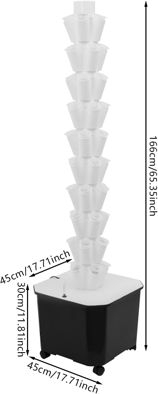 50 Hole Vertical Hydroponics Growing Kit Mobile Hydroponic Growing KitAeroponic Tower Hydroponic Growing System Kit for Leafy Vegetables (White)