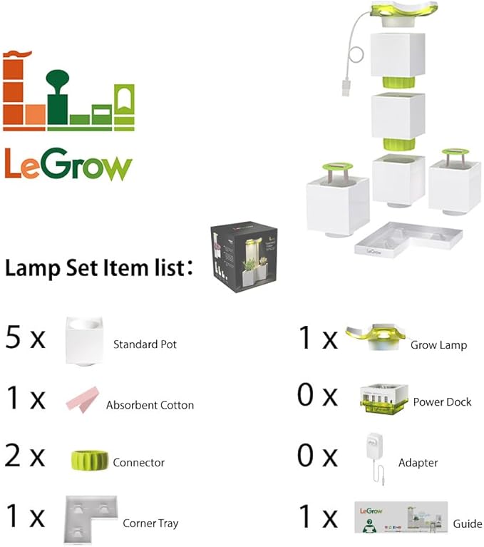 LeGrow Indoor Planter with LED Grow Light Automatic 12 Hours Timer 7 Days Watering-Free 2 Self Watering Pots for Small Plants Home Decor &amp Office Desktop White