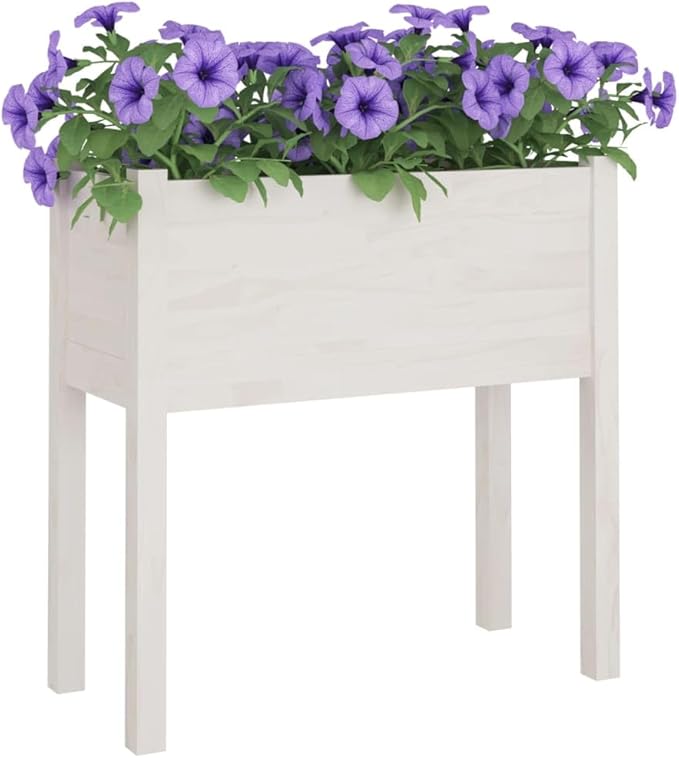 Garden Planter White Solid Pinewood 27.6x12.2x27.6 in Outdoor Wooden Raised Garden Bed Durable Rectangular Planter Box for Patio Balcony Terrace