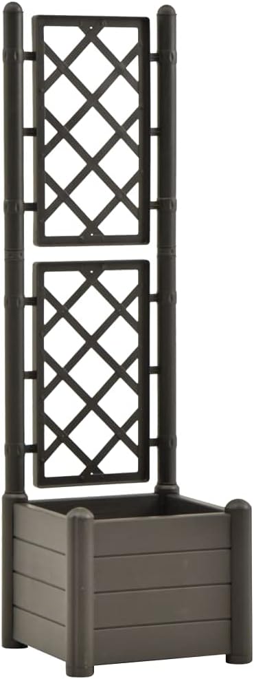 Raised Garden BedGarden Boxfor Vine Climbing Plants Vegetable Flower Free-Standing Raised PlanterGarden Planter with Trellisfor Yard Garden Indoor Outdoor16.9”x16.9”x55.9” PP (Anthracite)