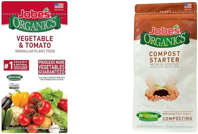 Jobe’s Organics 09026 Fertilizer 4 lb &amp Jobe's Organics 09926 Fast Acting Fertilizer Compost Starter 4 Pound