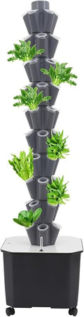 Hydroponics Growing System 50-Plants Indoor Hydroponic Tower with Pump System Vertical Garden Planter with Wheels Hydroponic Germination Kit for Fruits Vegetables Herbs