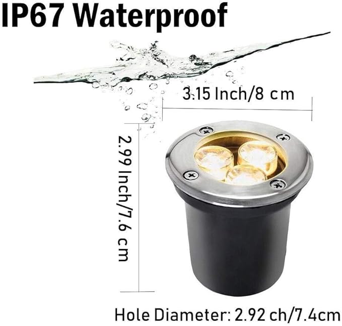 3Pcs Outdoor Buried Lights - Ground Led Landscape Lamp Led Well Lights 3W Ground Lights/Ip67 Waterproof Low Voltage Landscape Lighting Spotlight for Driveway/Deck/Step/G