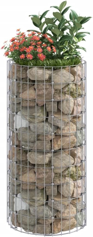 Galvanized Steel Circular Gabion Pole Outdoor Round Garden Gabion Basket Cage Planter Stand Patio Backyard Gabion Post Raised Bed Fencing Ø19.7x39.4-232