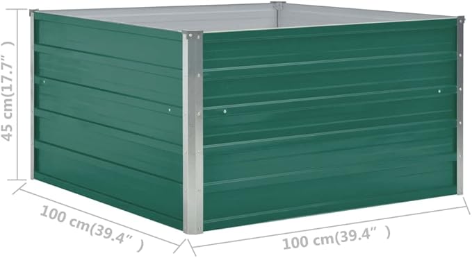 YAFF Raised Garden Bed Outdoor Square Metal Raised Bed Interior Support Brackets &amp Foldable Safety Edge Galvanized Steel Planter Box 39.4x39.4x17.7-Green