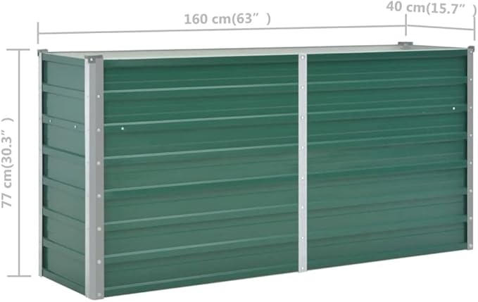 Outdoor Garden Raised Bed Galvanized Steel Metal Outdoor Garden Raised Planter Box for Flowers Vegetables Fruits Herbs Green 63x15.7x30.3