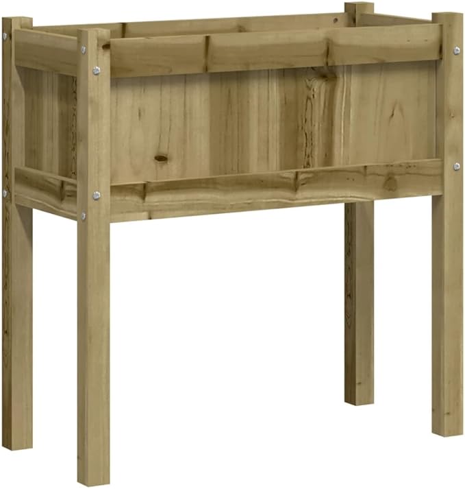 Garden Planter Set of 2 Natural Treated Pinewood 27.6-inch Rectangular Raised Garden Bed for Outdoor Plants Balcony Patio
