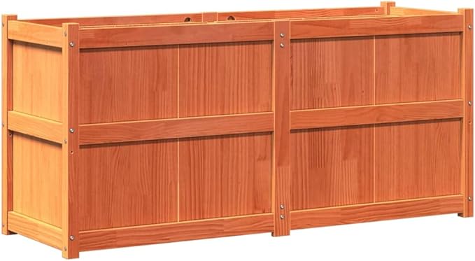 Wax Brown Solid Pine Wood Garden Planter 59.1x19.7x27.6 in Rectangular Raised Garden Bed for Outdoor Plants Balcony &amp Patio Gardening