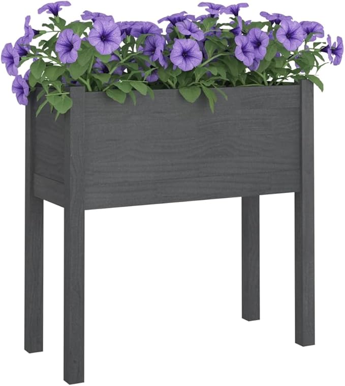 Solid Wood Planter Box for Outdoor Gardening Large Gray Plant Container for Herbs Vegetables and Flowers - 27.6 x 12.2 x 27.6